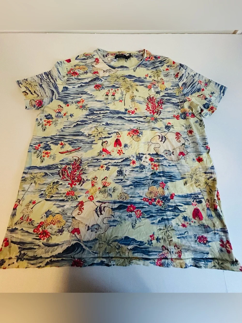 Polo Ralph Lauren T-Shirt Men's Multicolor Hawaiian Print Pullover Casual - Picture 1 of 8